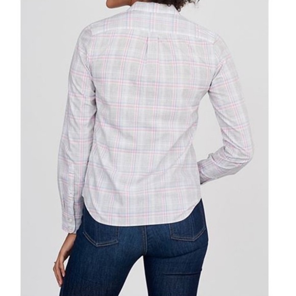 UNTUCKIT NWT Chasseles Gray Pink Blue Plaid Button Down Top 100% Cotton Size 2 - Picture 2 of 7